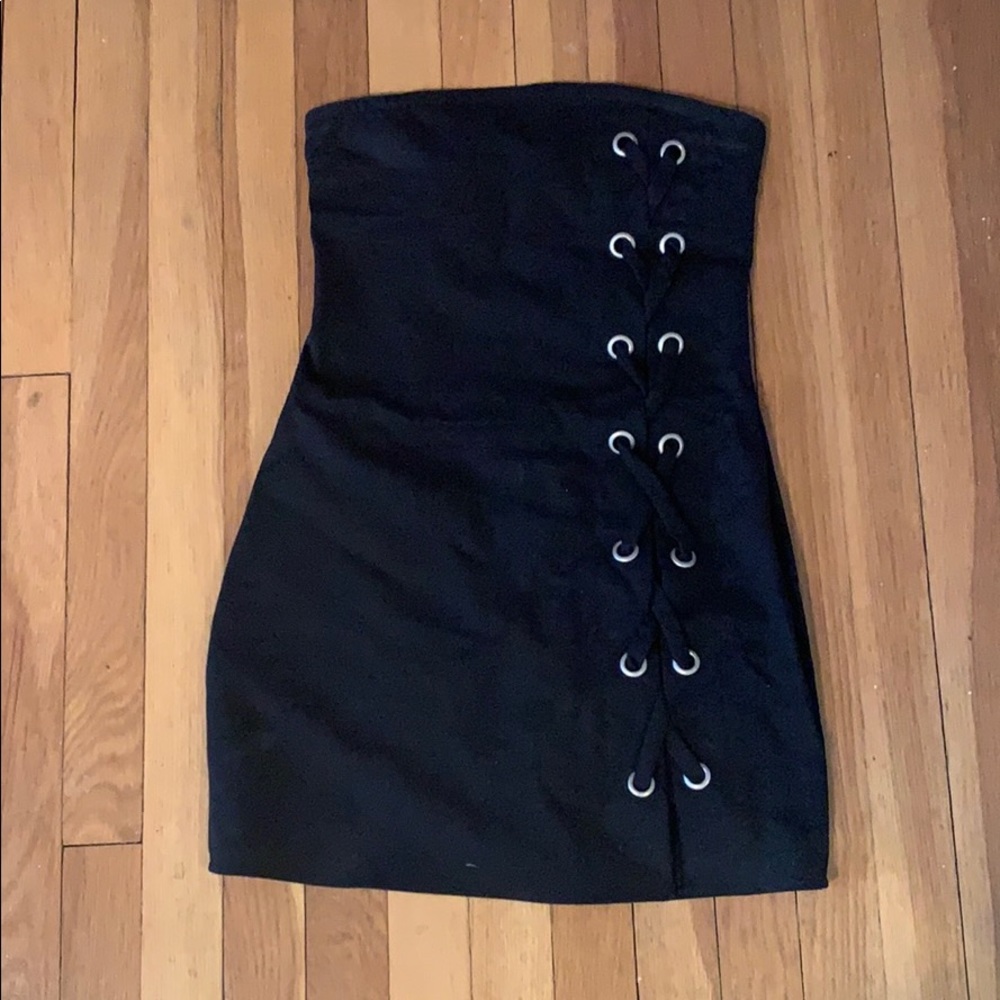 Black body con dress with silver grommets